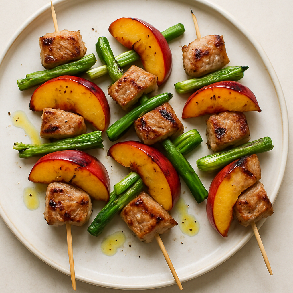 Pork, Nectarine & Scallion Kebabs