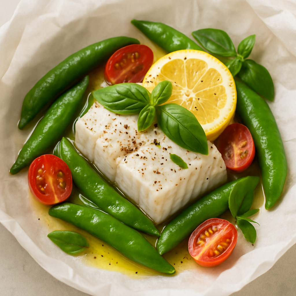 Steamed Fish and Vegetables in Stovetop Papillotte