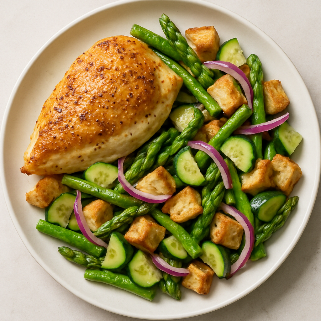 Pollo Asado con Panzanella de Espárragos