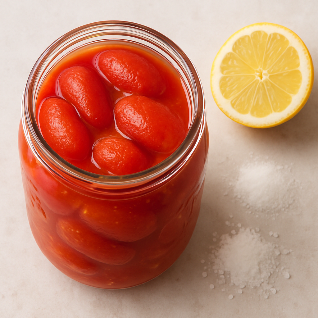 Tomates Enteros Enlatados usando una Envasadora a Presión o Baño de Agua Hirviendo