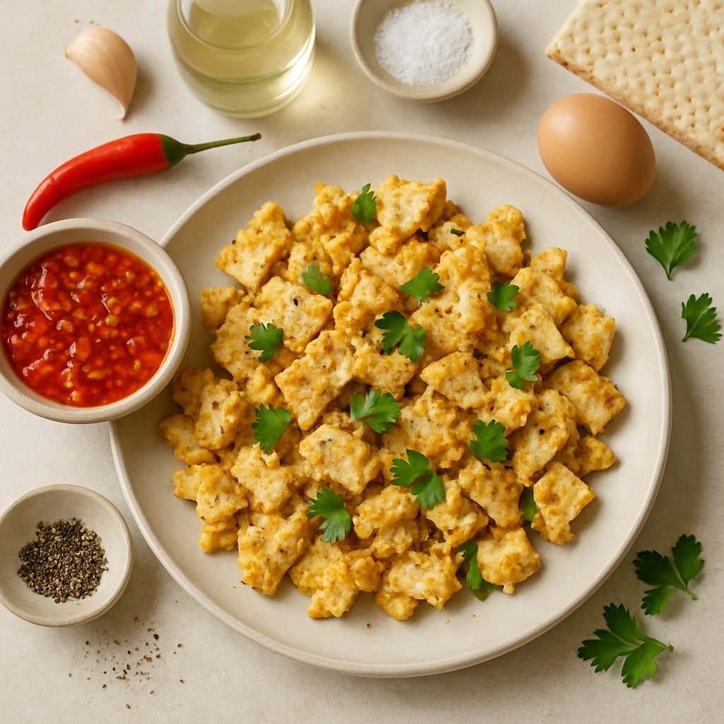 Matzo Brei with Spiced Chilli Sauce