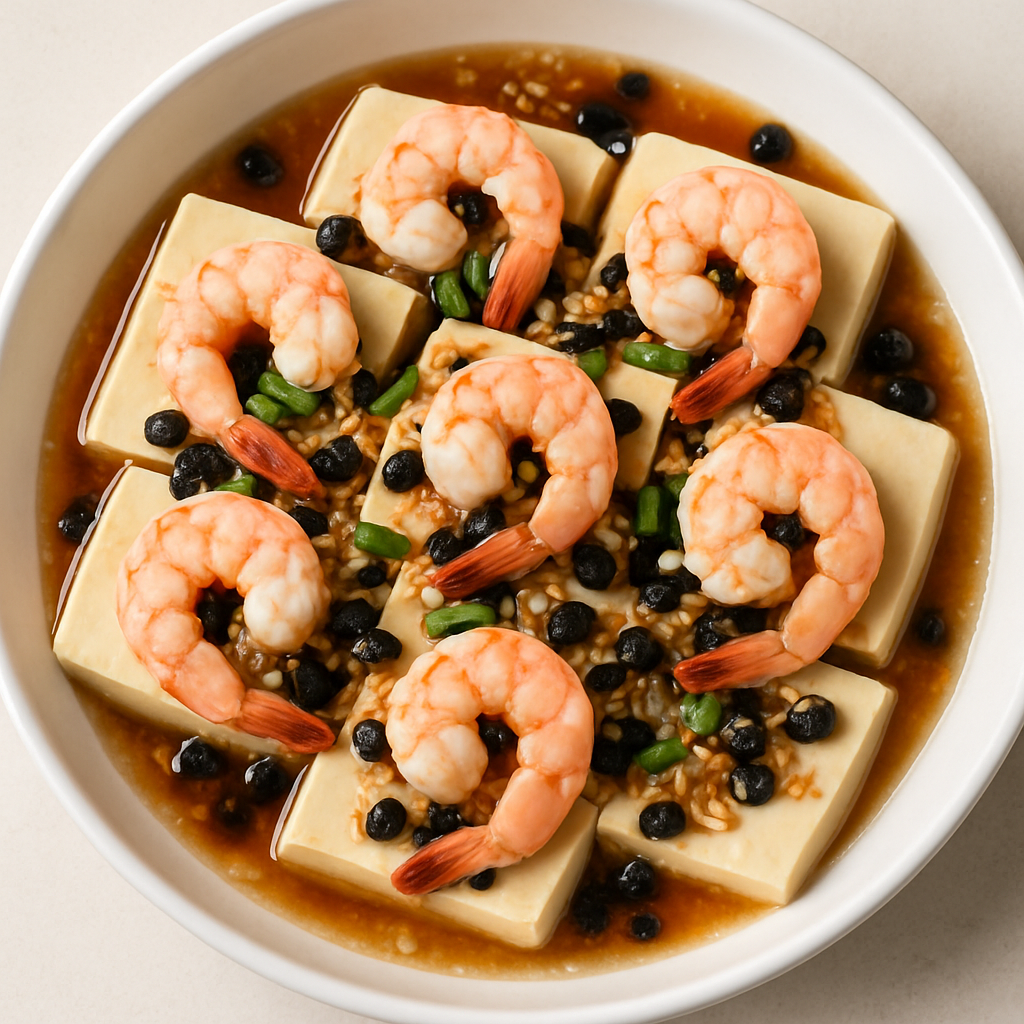Steamed Tofu with Shrimp and Black Bean Sauce