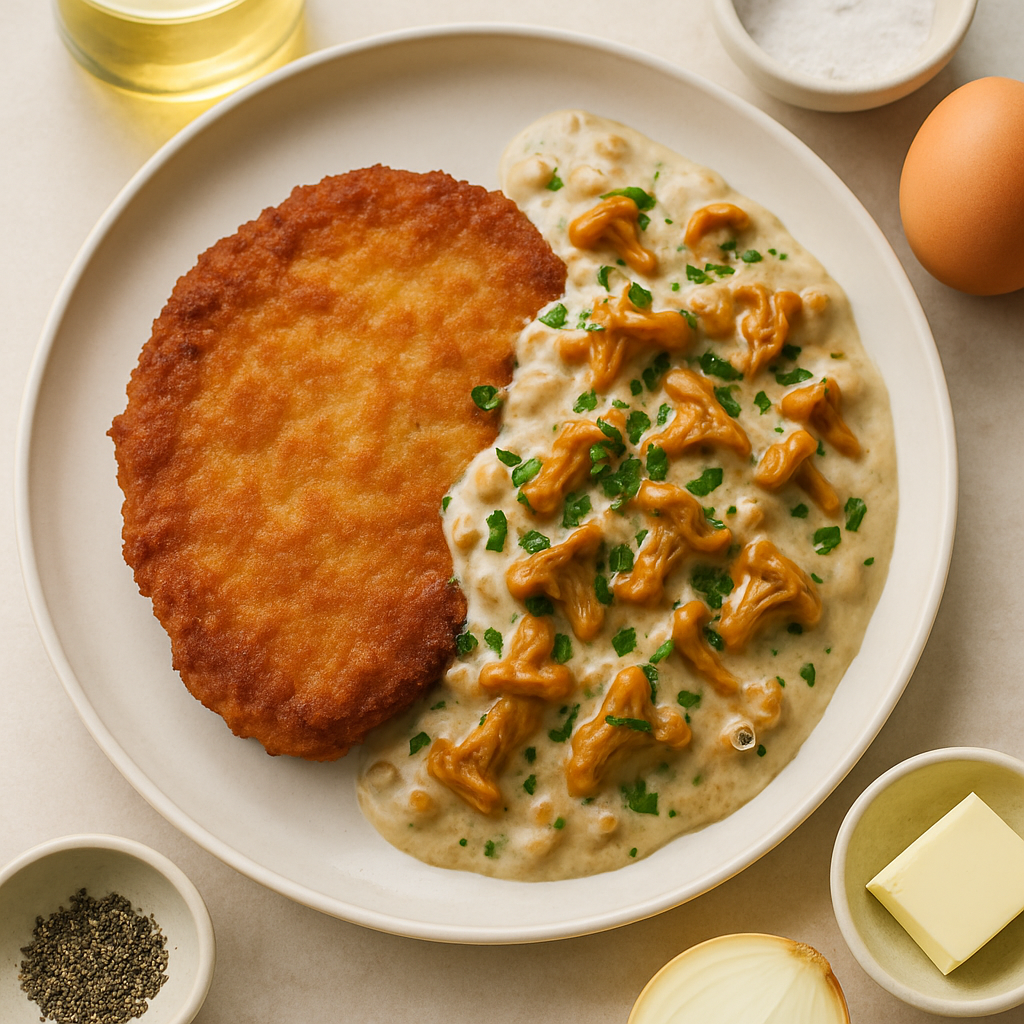 Karbonāde (Pork Cutlets With Chanterelle Cream Sauce)