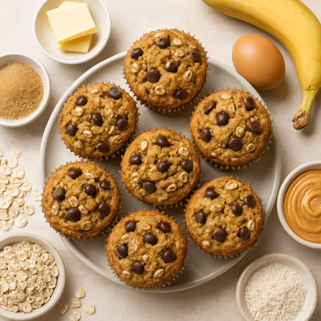 Whole Wheat Chocolate Chip Banana Peanut Butter Muffins