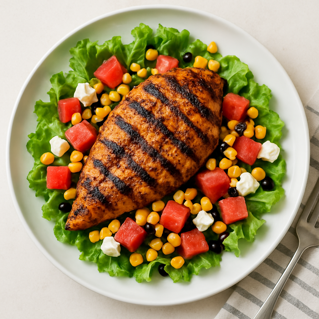 Spiced Chicken, Corn, and Watermelon Salad