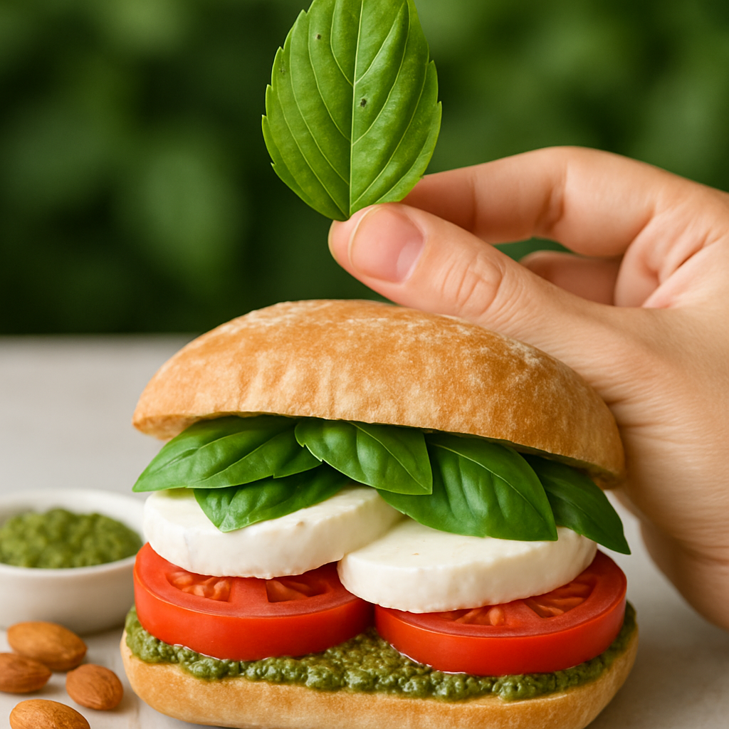 Pesto, Tomato, and Mozzarella Sandwich