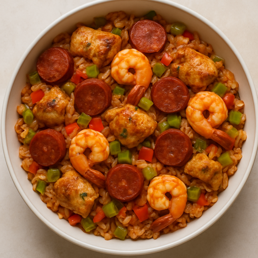 Creole Jambalaya with Chicken, Shrimp, and Andouille Sausage