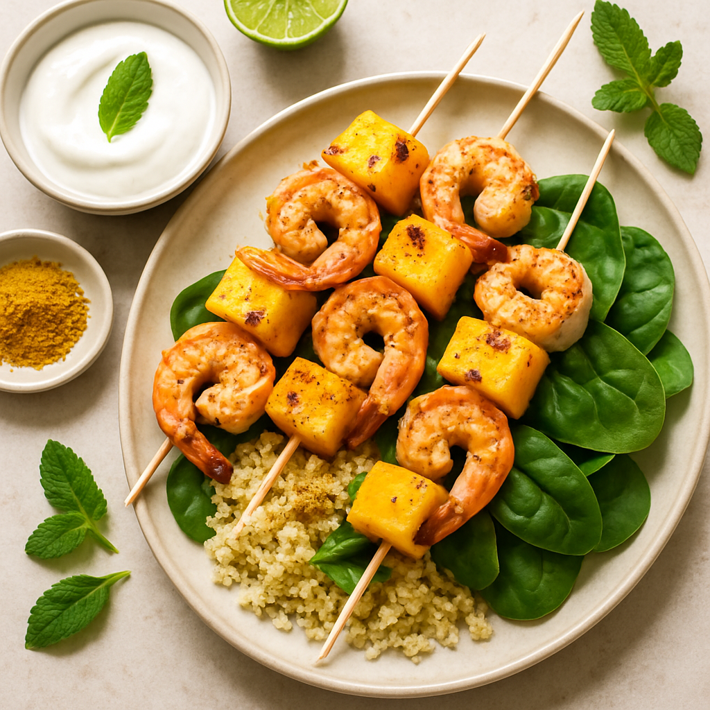 Brochetas de Camarón y Mango
