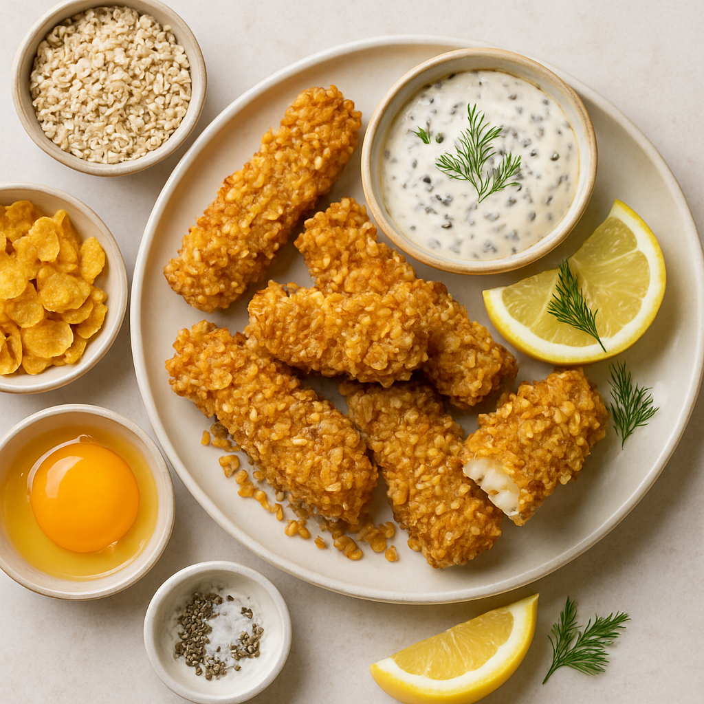 Fish Sticks Coated with Oats and Cornflakes with Hellmann's Tartar Sauce