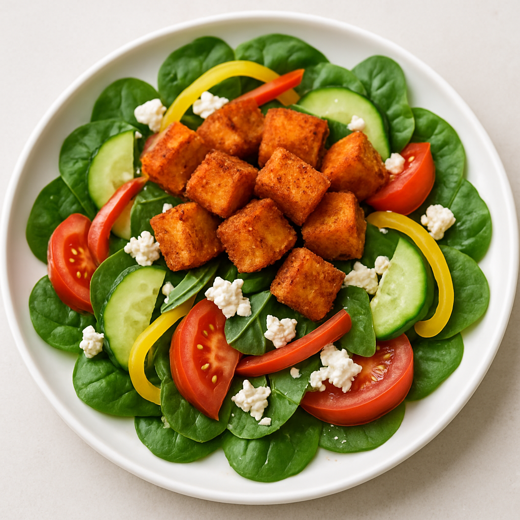 Greek Salad with Paprika Croutons