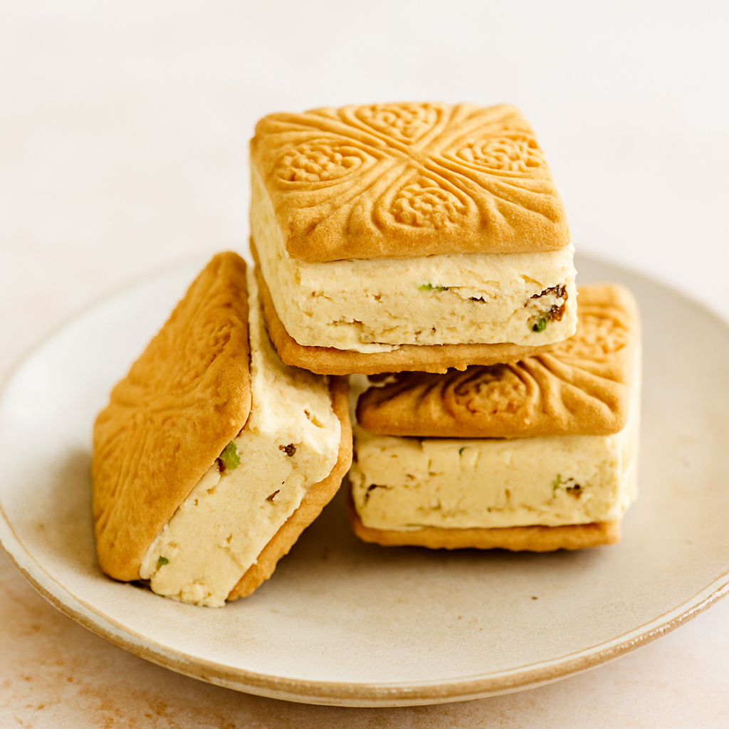 Caramel Peppermint Crisp Ice Cream Sandwiches