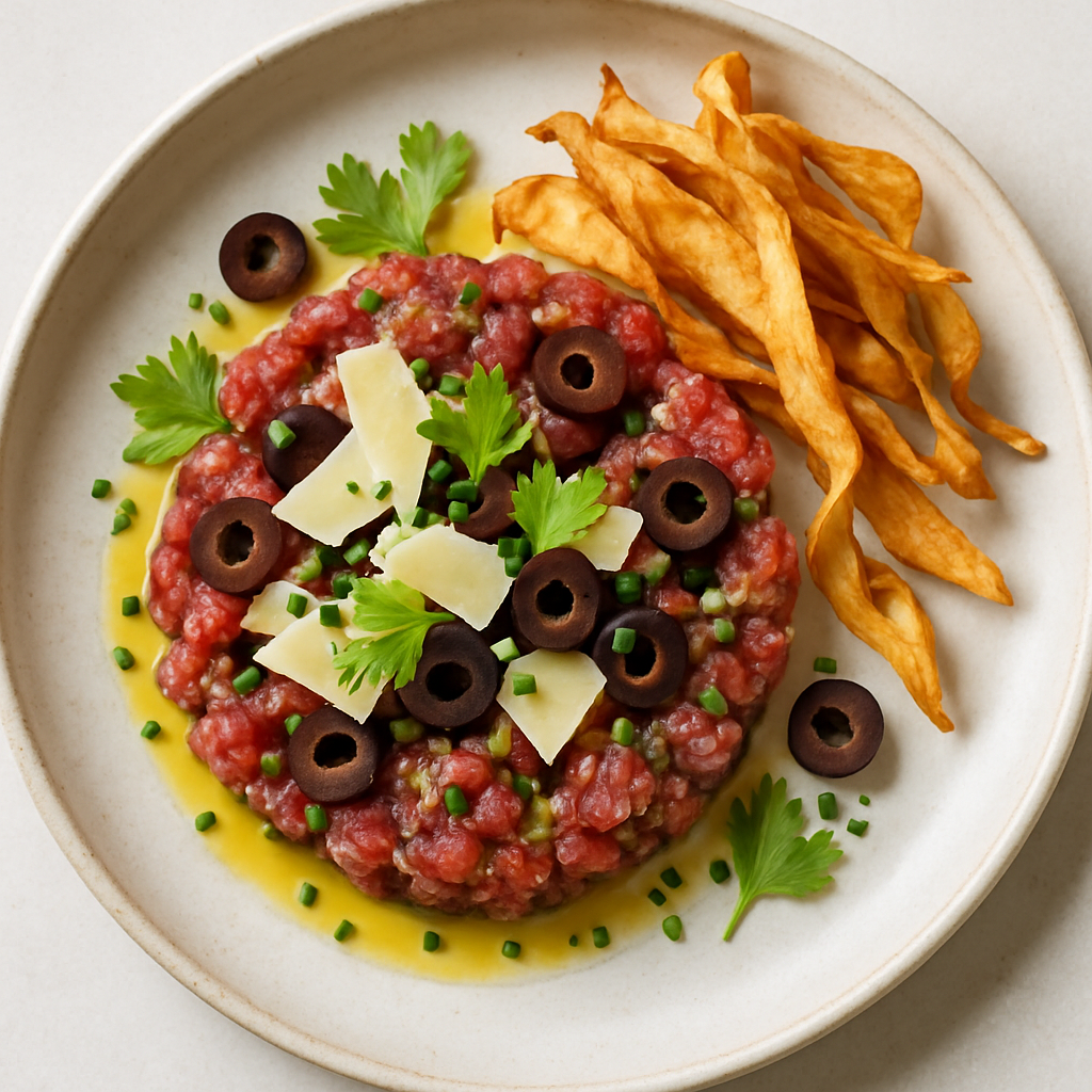 Beef Tartare with Crispy Parsnip Crisps
