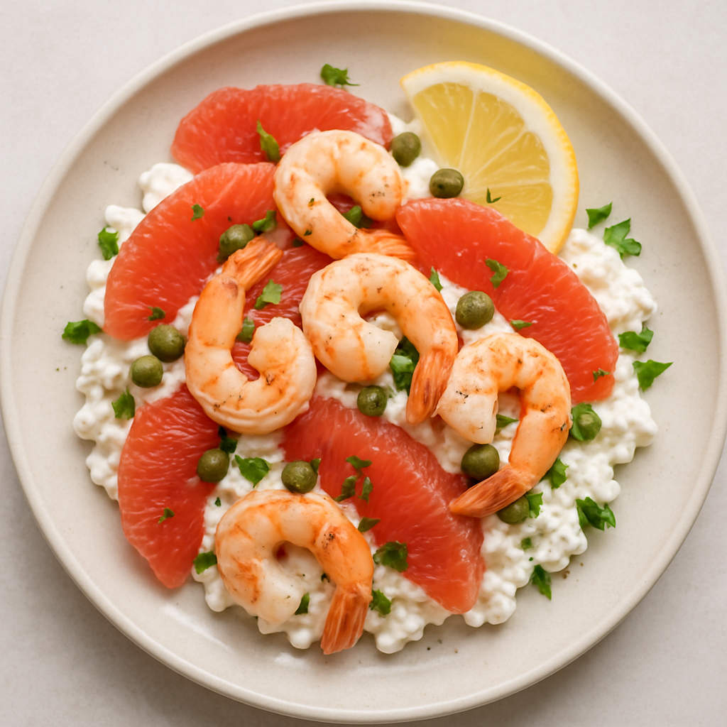 Ensalada de Pomelo, Requesón y Camarones