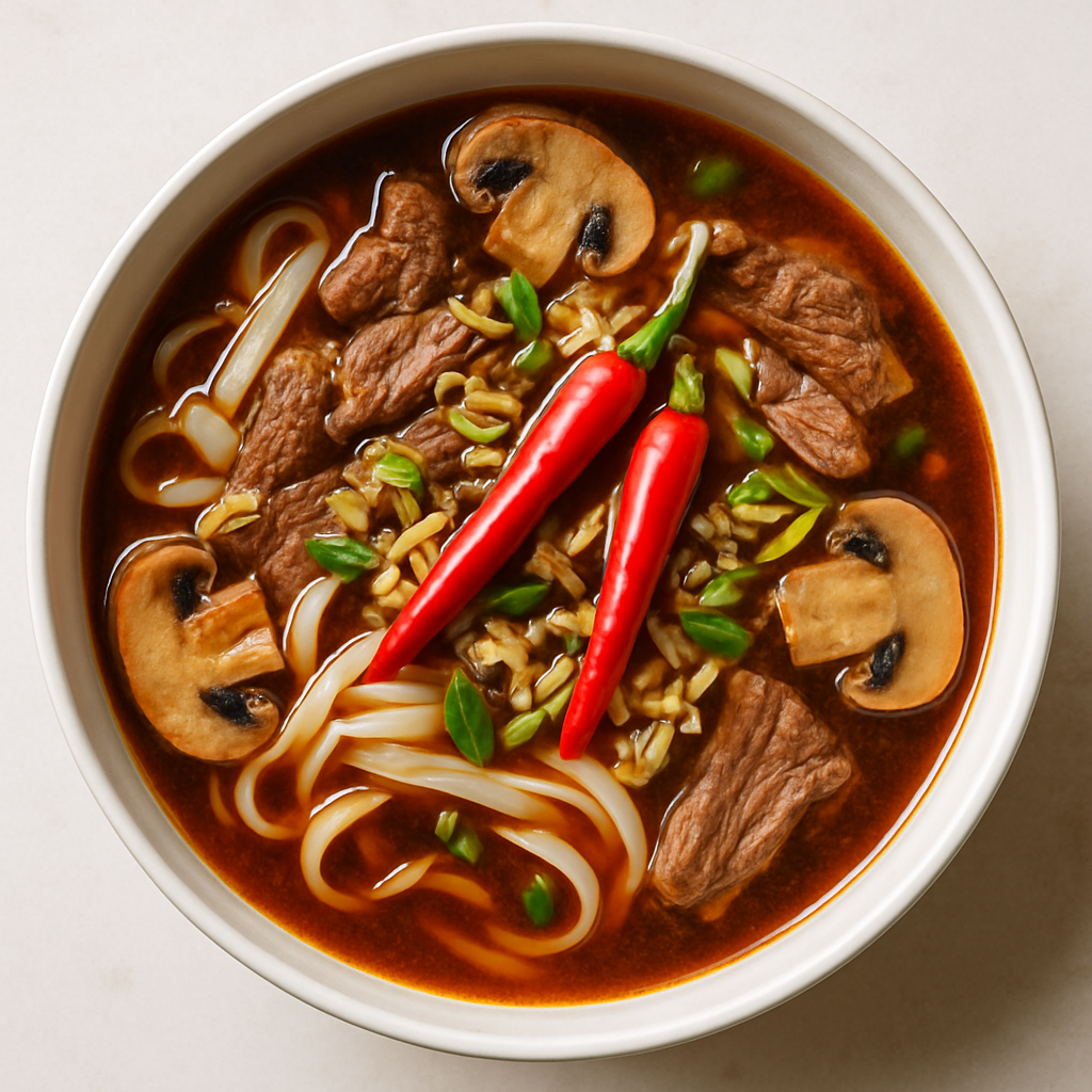 Spicy Beef Noodle Soup With Mushrooms