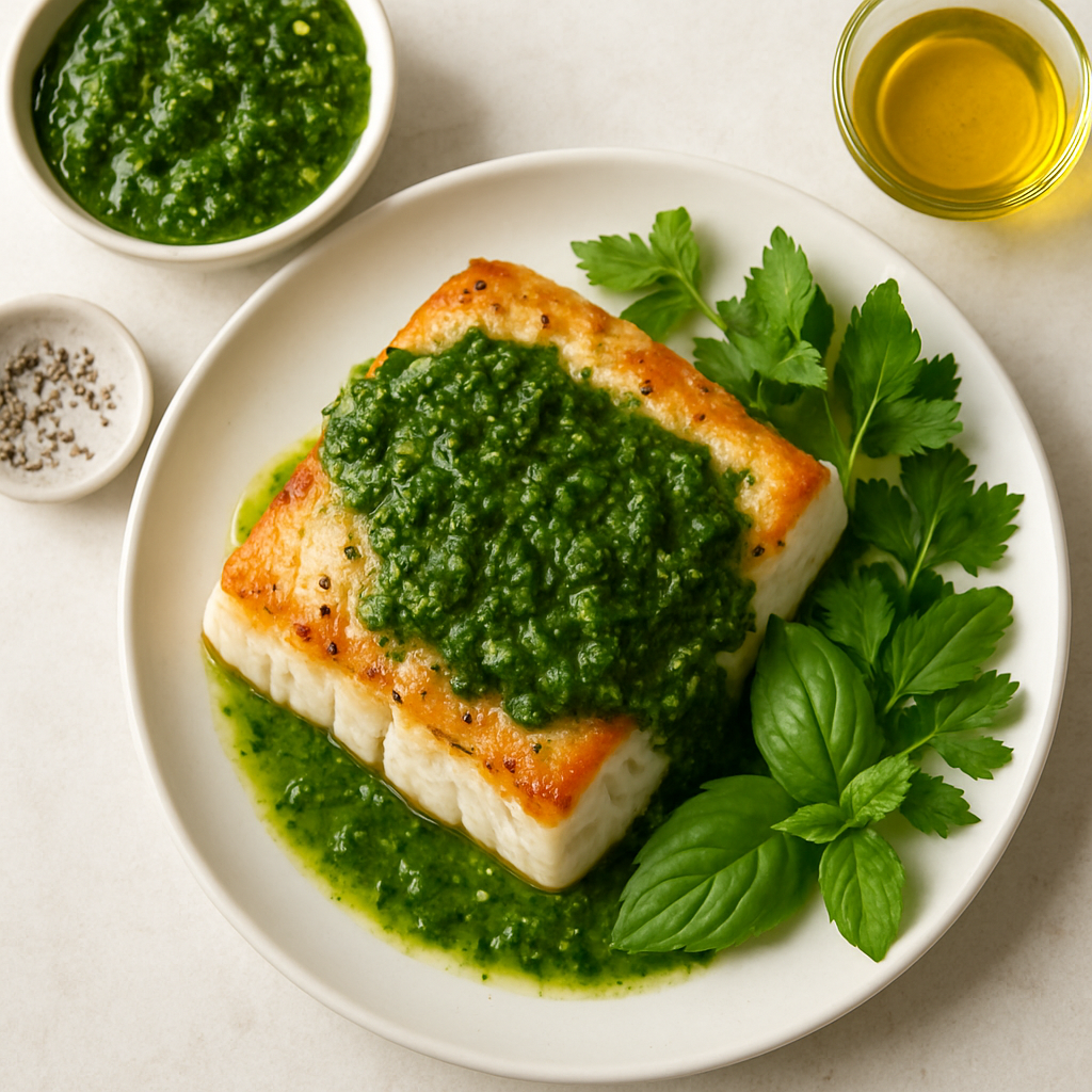 Seared Halibut with Verde Sauce