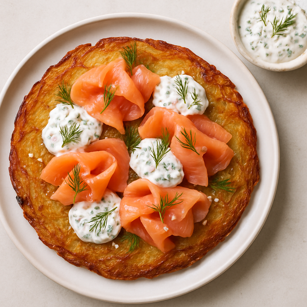 Crispy Potato Galette with Smoked Fish and Dill Crème
