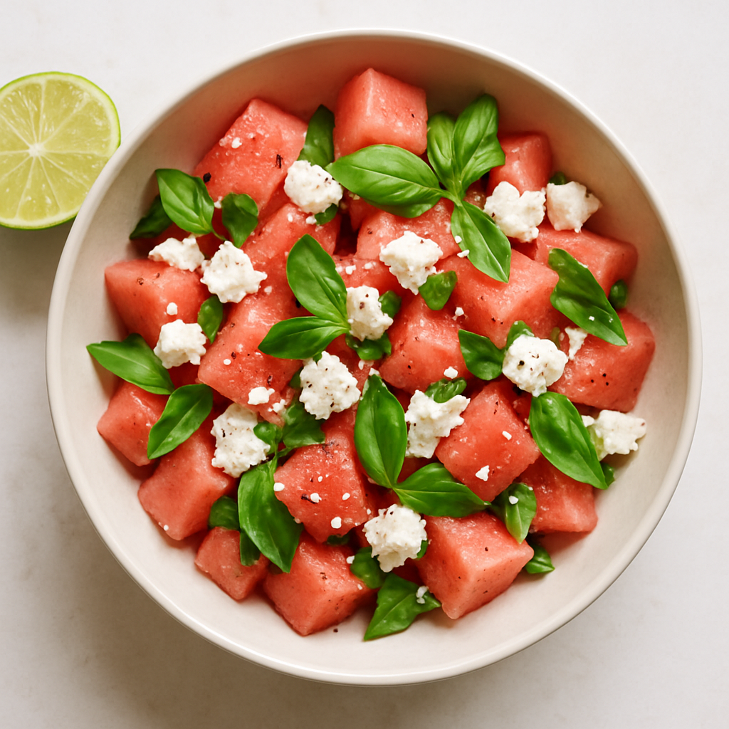 Ensalada de Sandía con Feta y Albahaca