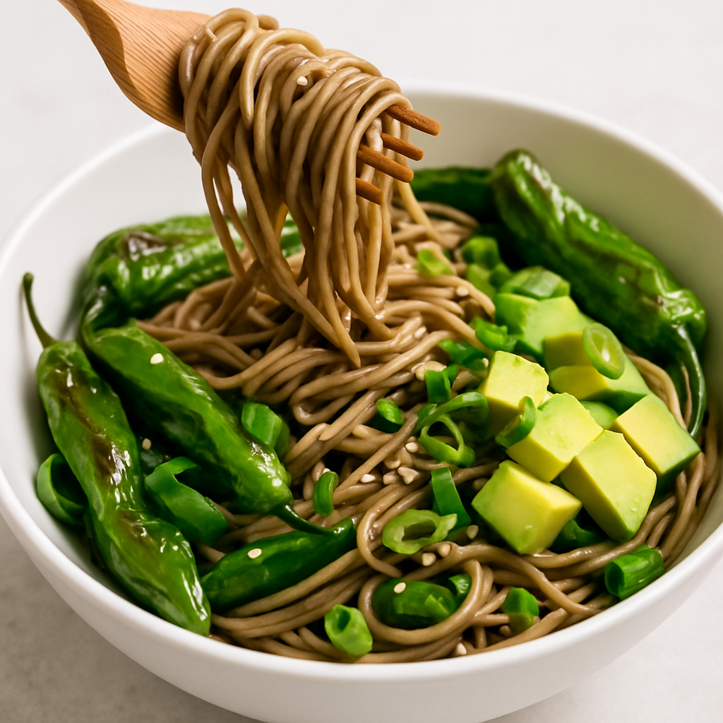 Soba Noodles with Roasted Shishito Peppers and Avocado