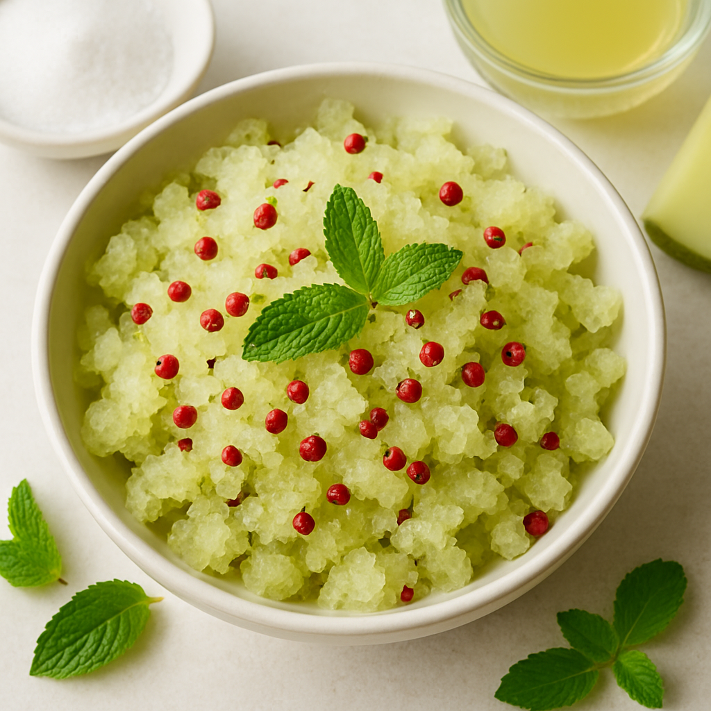 Granita de Melón Dulce con Pimienta Rosa y Menta
