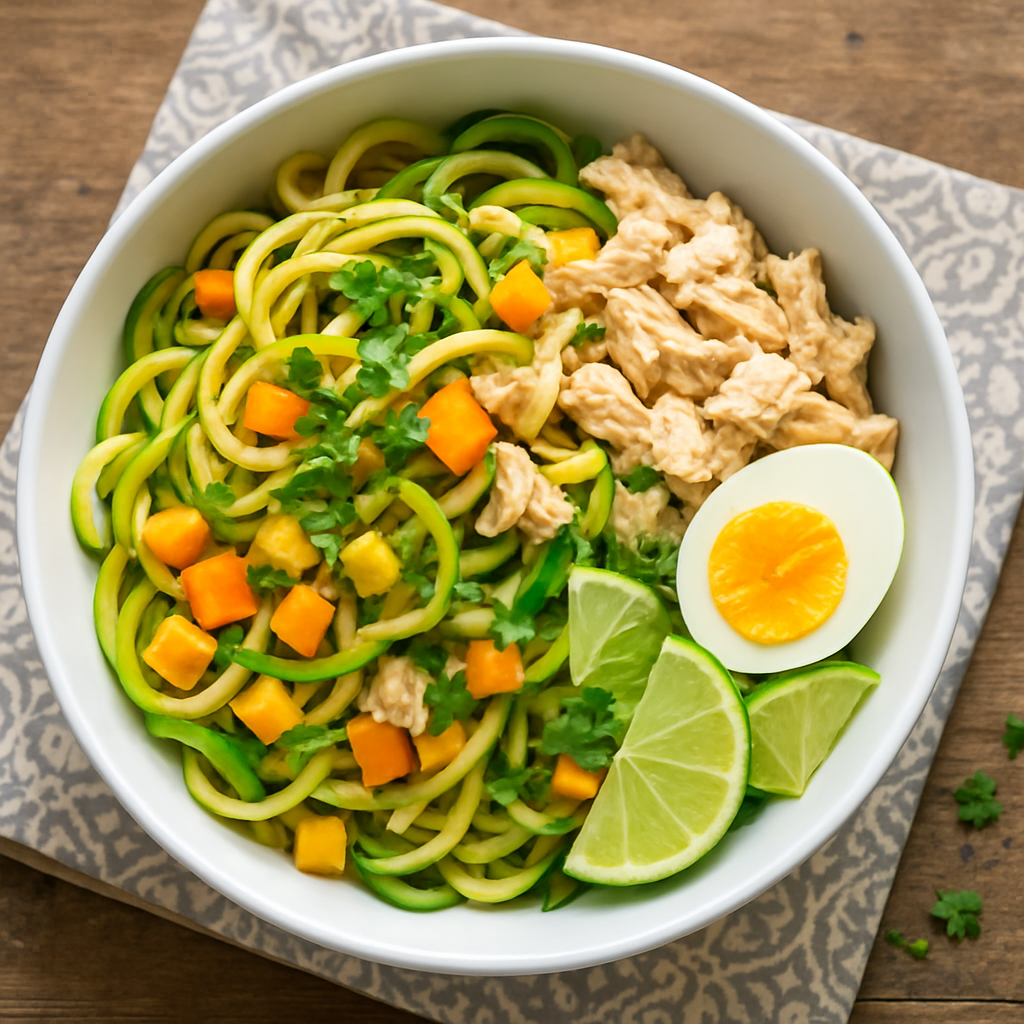 Thai-Style Zucchini Noodle Salad with Chicken and Hard Boiled Egg
