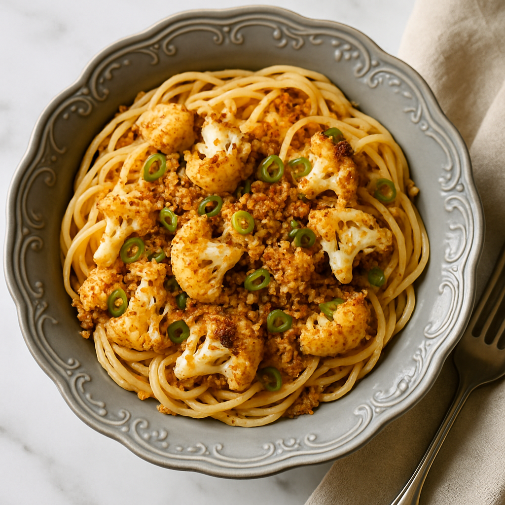 Spicy Roasted Cauliflower Pasta with Bread Crumbs
