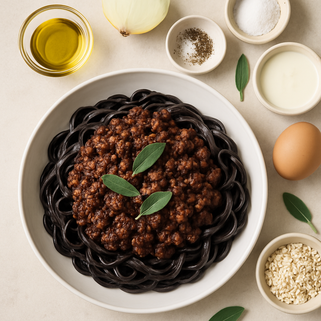 Blood Pasta With Blood Sausage Bolognese