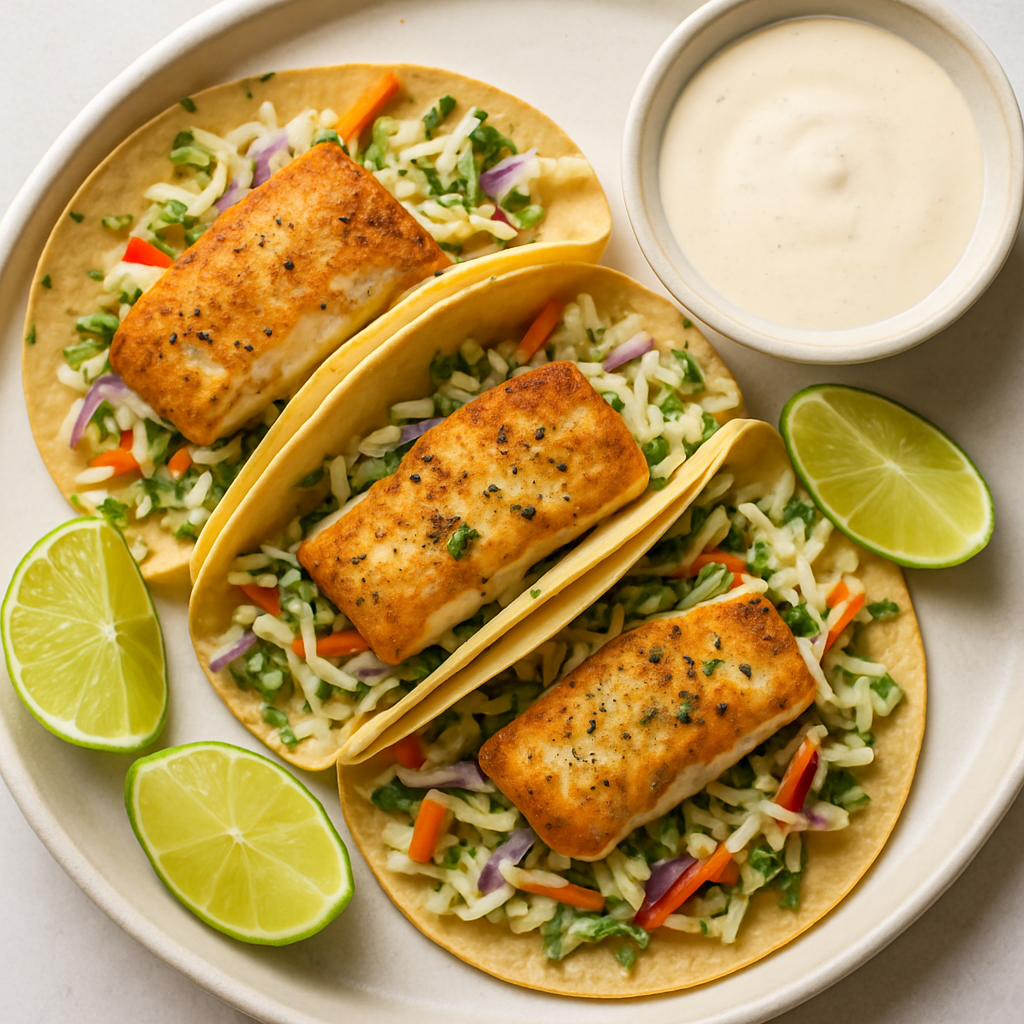 Seared Halibut Fish Tacos with Cilantro Slaw