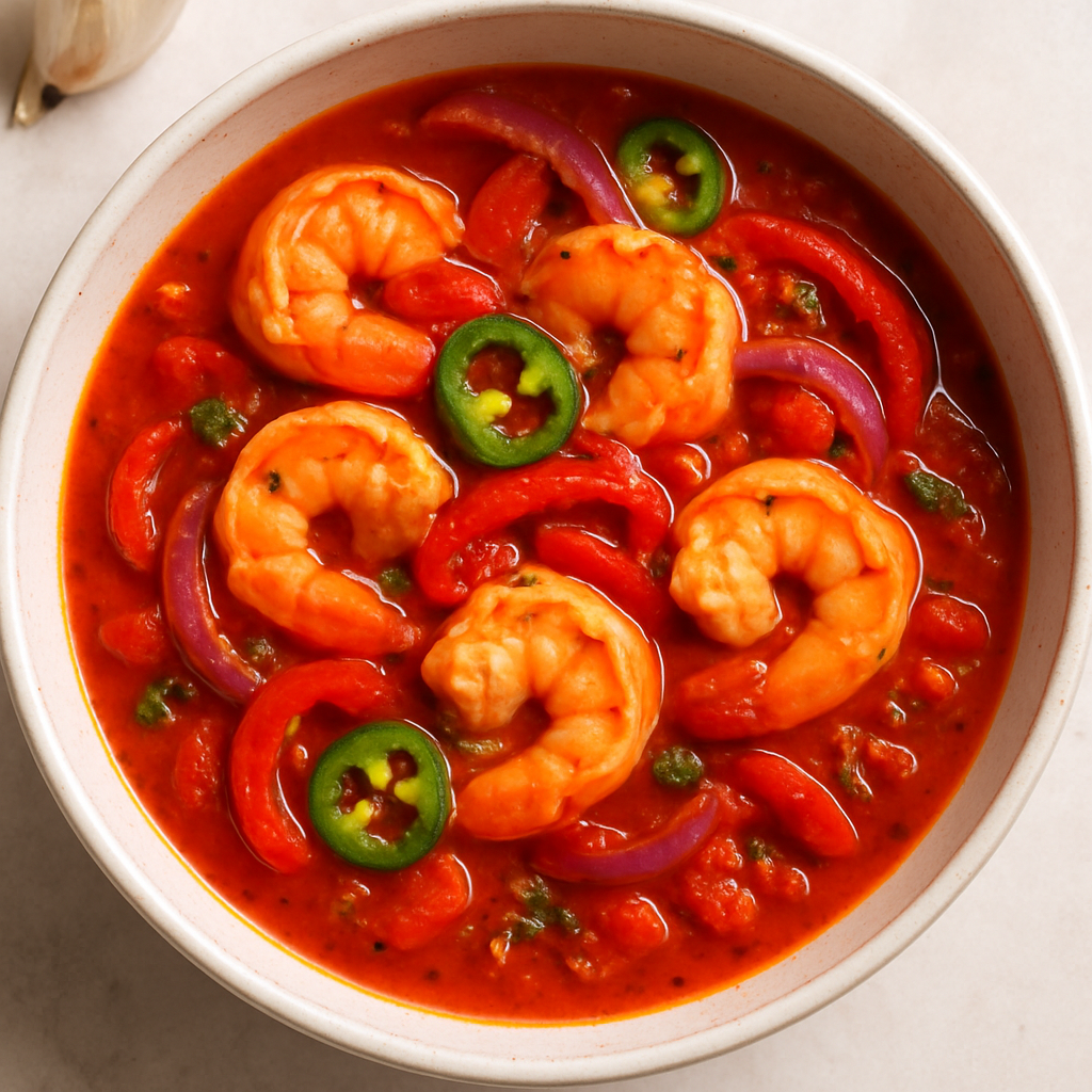 Shrimp in a Fiery Red Pepper Sauce