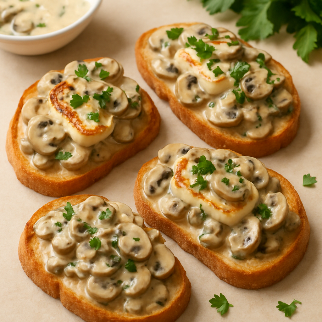 White Wine Mushroom Bruschetta with Halloumi
