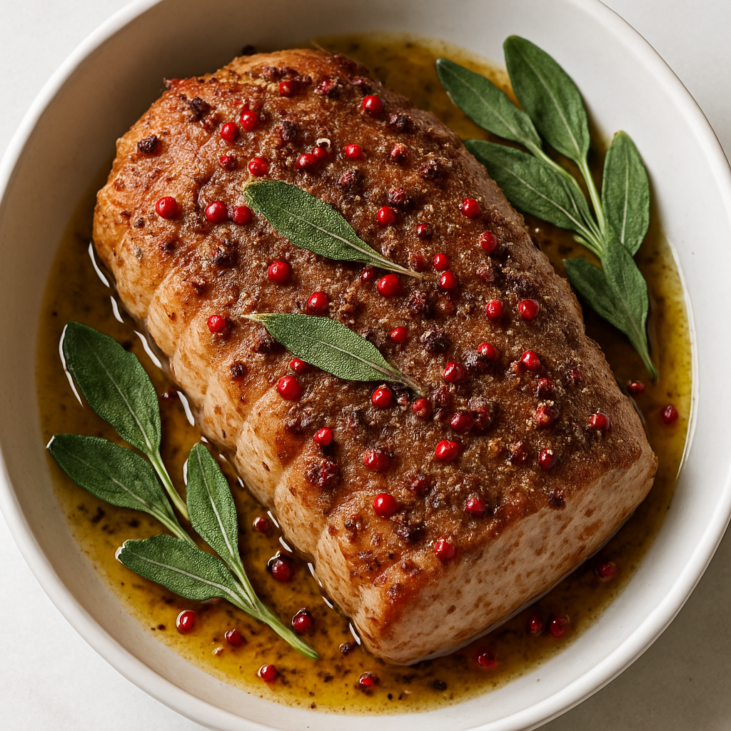 Roast Pork Loin with Pink Peppercorn, Brown Sugar, & Sage