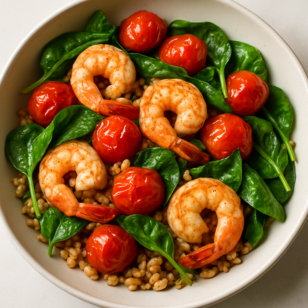 Burst Tomato and Shrimp Farro Salad