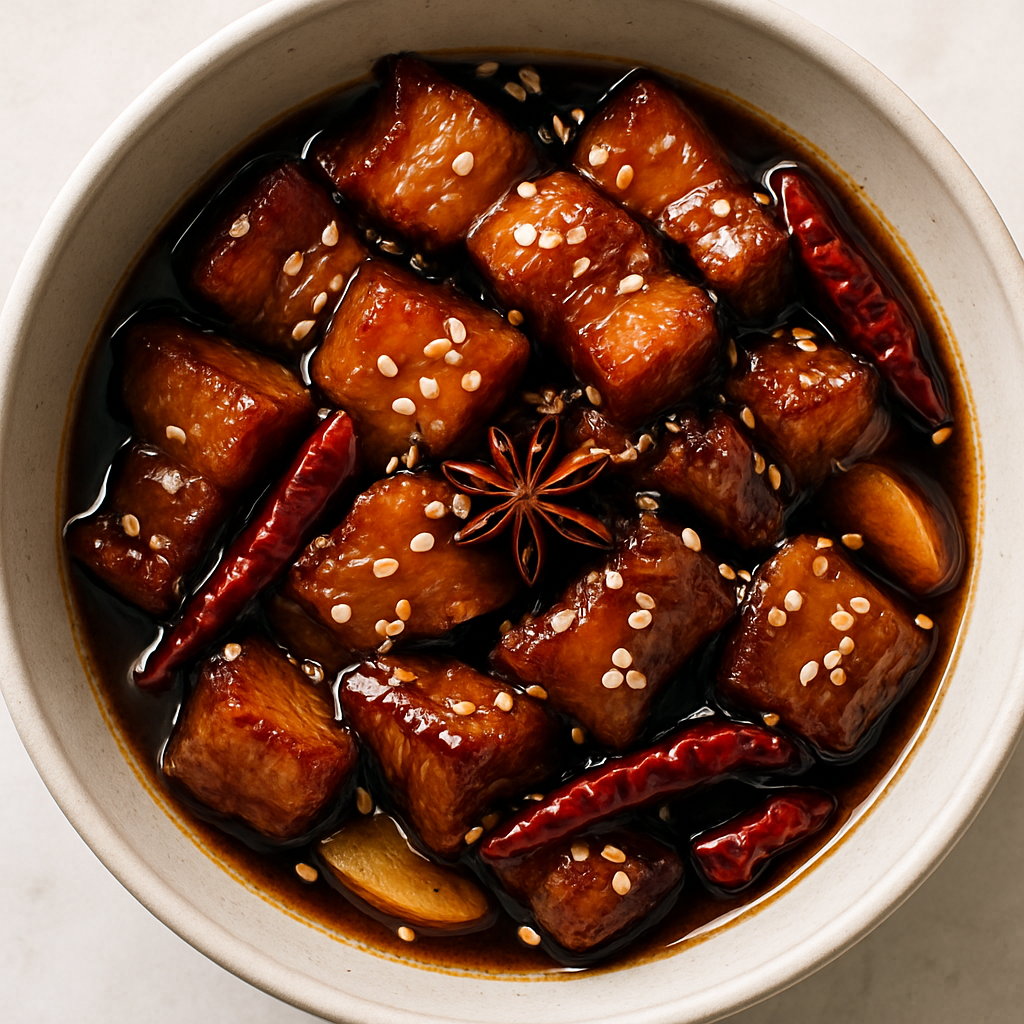 Cerdo Szechuan Pegajoso con Semillas de Sésamo Tostadas