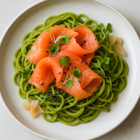 Green Tea Noodles with Smoked Salmon and Pickled Ginger Dressing