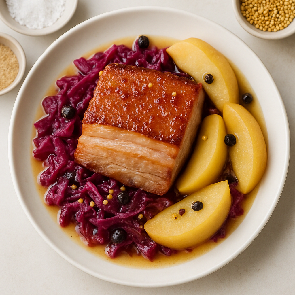Slow Cooker Pork Belly with Braised Apples and Cabbage
