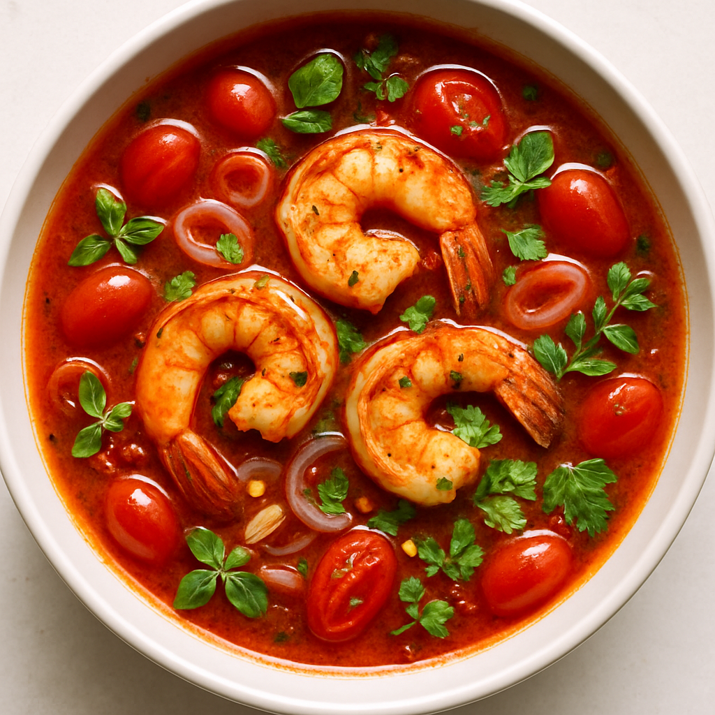 Tomato and Tiger Shrimp Soup