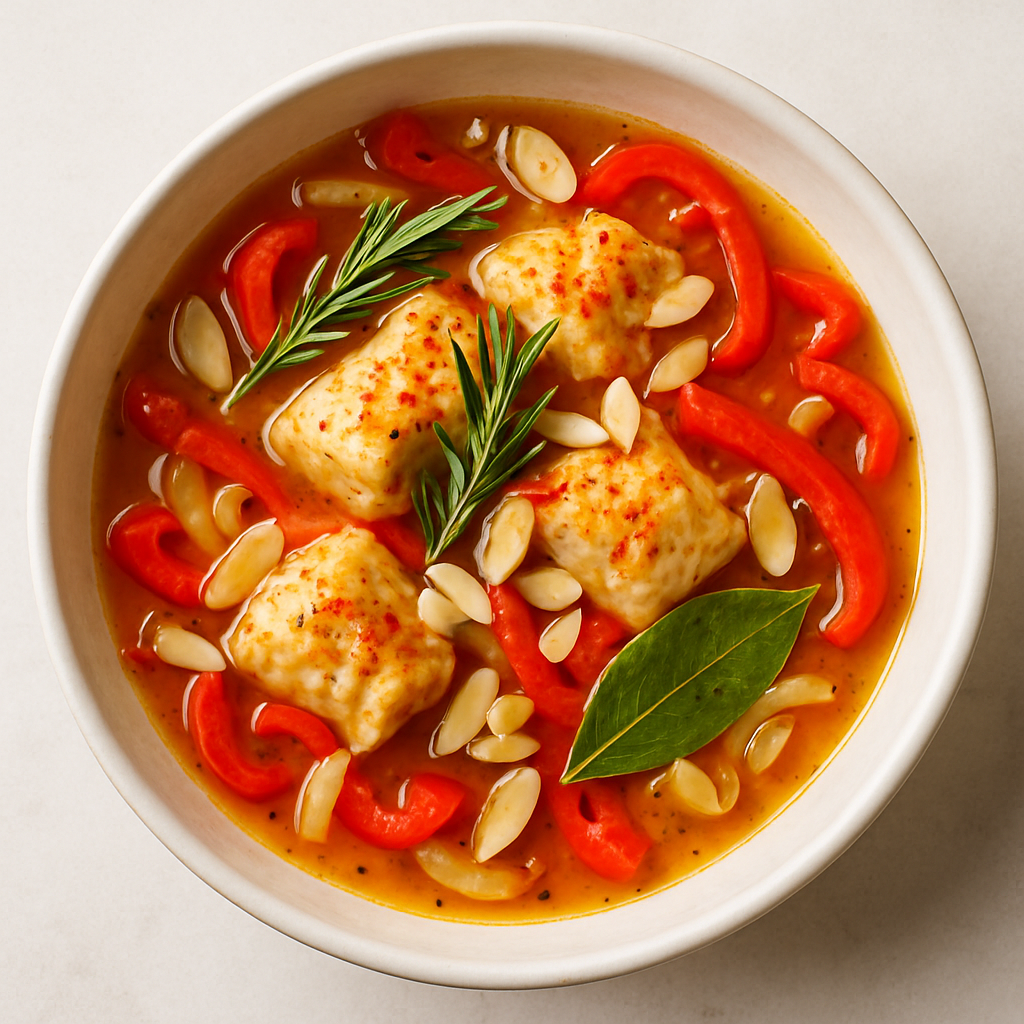 Guiso de Pescado con Pimentón, Almendras y Azafrán
