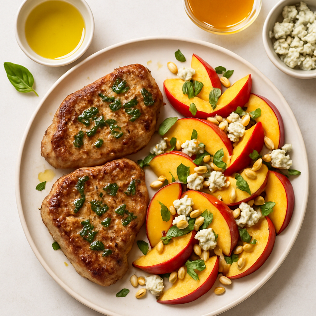 Basil-Rubbed Pork Chops with Nectarine-Blue Cheese Salad