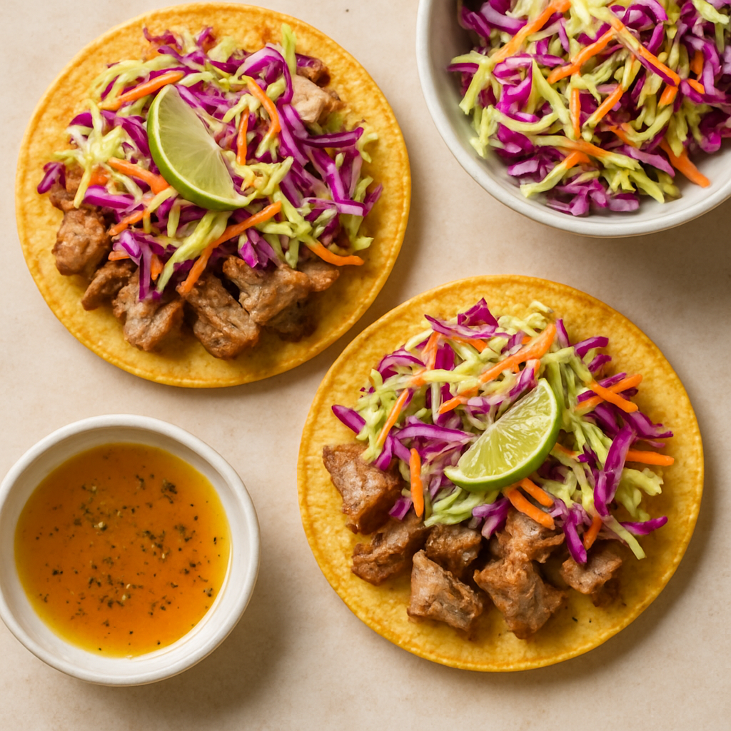 Tostadas de Cerdo Asado con Ensalada de Repollo Cítrico