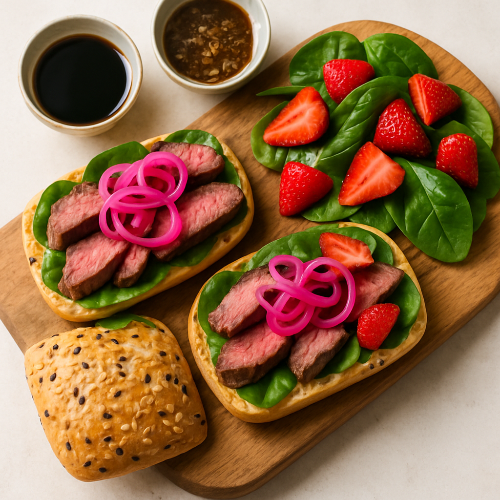 Steak Sandwiches with Spinach and Strawberry Salad
