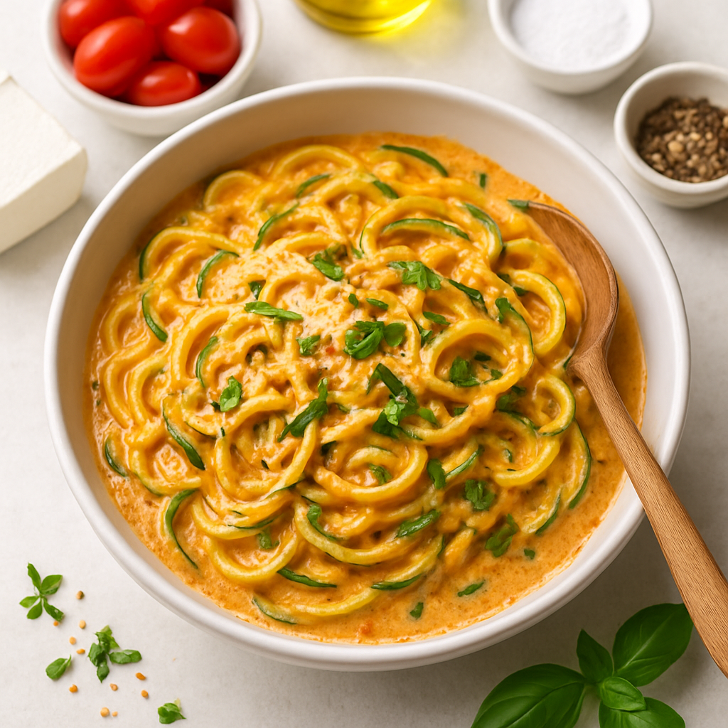 Zucchini Noodles with Creamy Roasted Tomato Basil Sauce