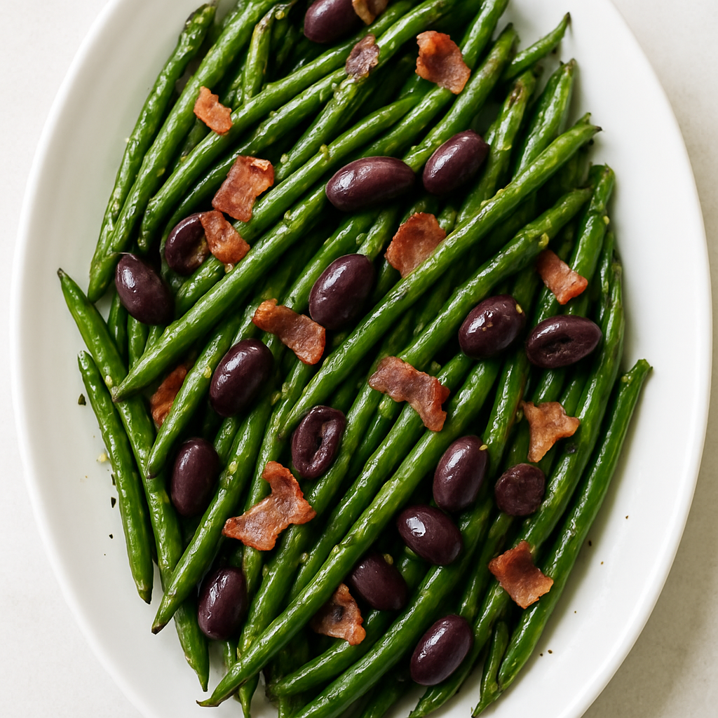 Ejotes Tiernos Asados con Vinagreta de Aceitunas Kalamata