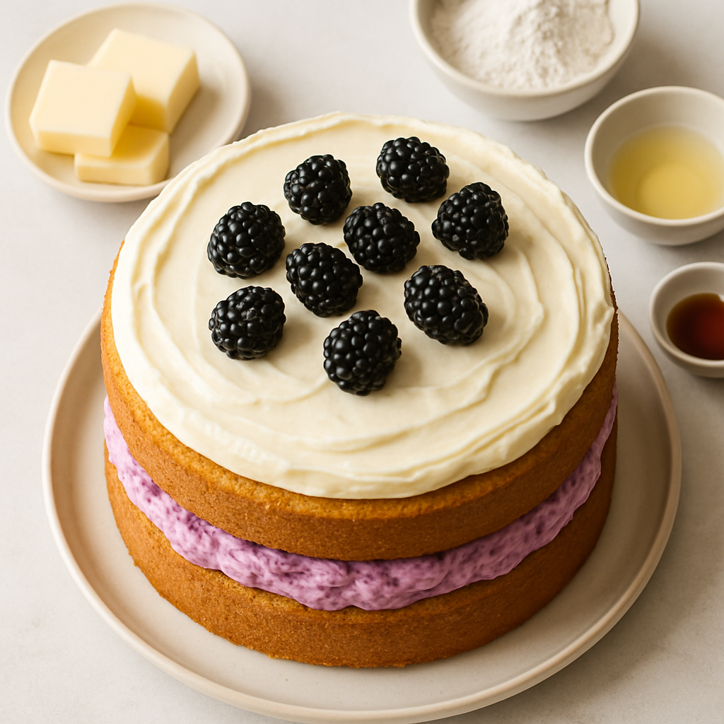 Vanilla Cake with Blackberry Mascarpone Filling