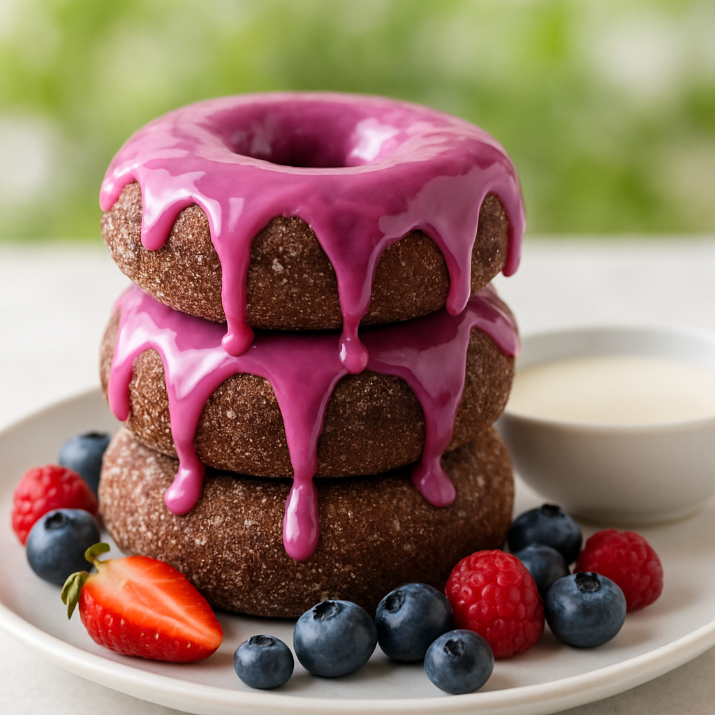 Chocolate Donuts with Fruit and Milk Sauce