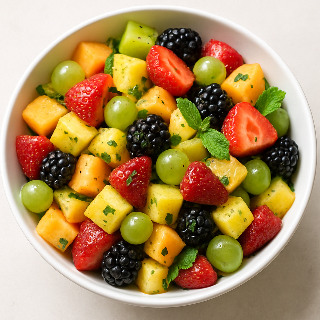 Ensalada de Frutas Frescas con Aderezo de Lima y Menta