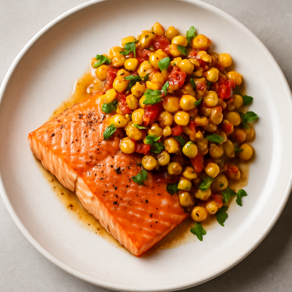 Garlic Butter Salmon with Caramelized Shallot Corn Relish