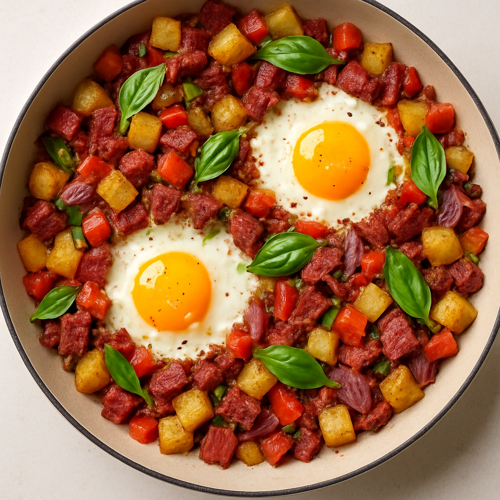 Corned Beef Hash with Baked Eggs