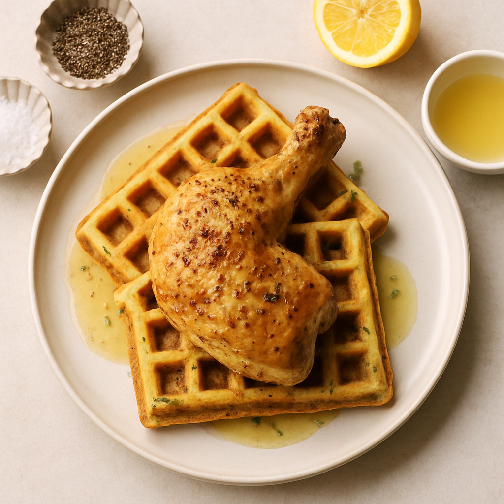 Cena del Domingo: Pollo Asado con Waffles de Hierbas