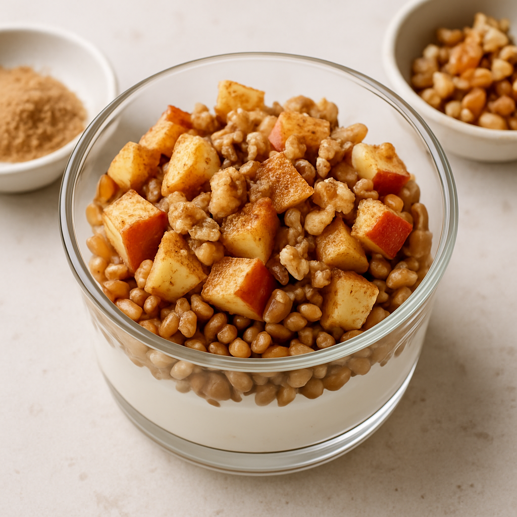 Parfait de Yogur con Manzana, Bayas de Trigo y Azúcar Moreno