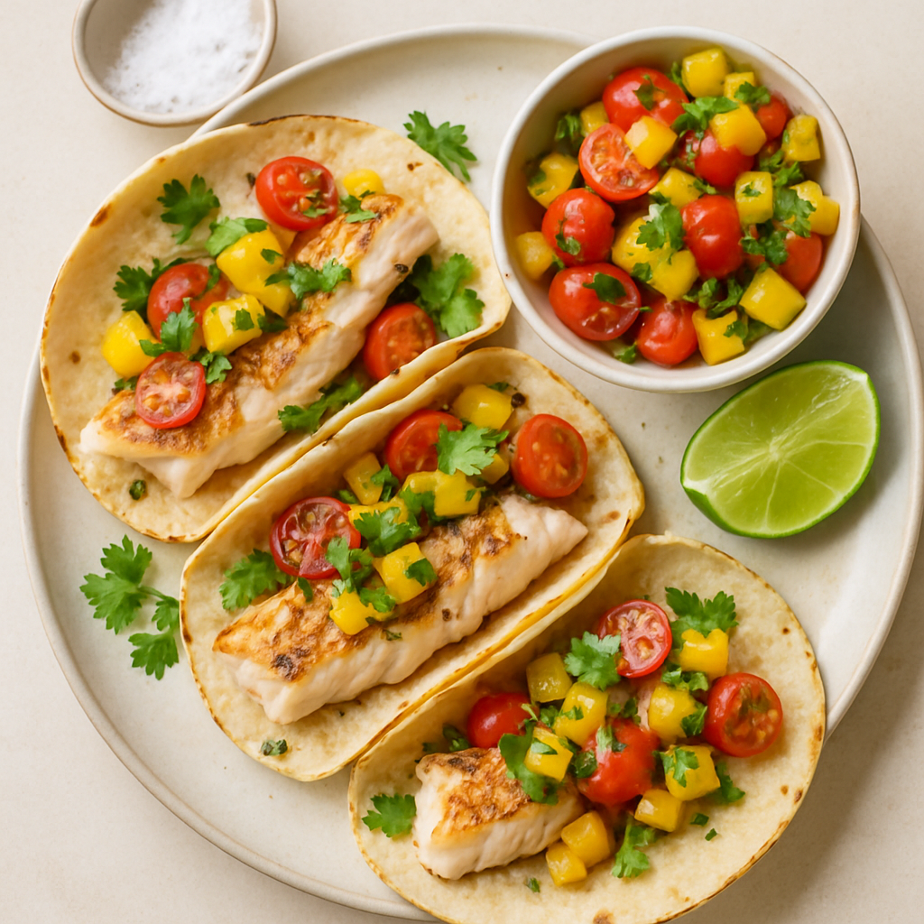 Grilled Fish Tacos with Mango and Tomato Salsa