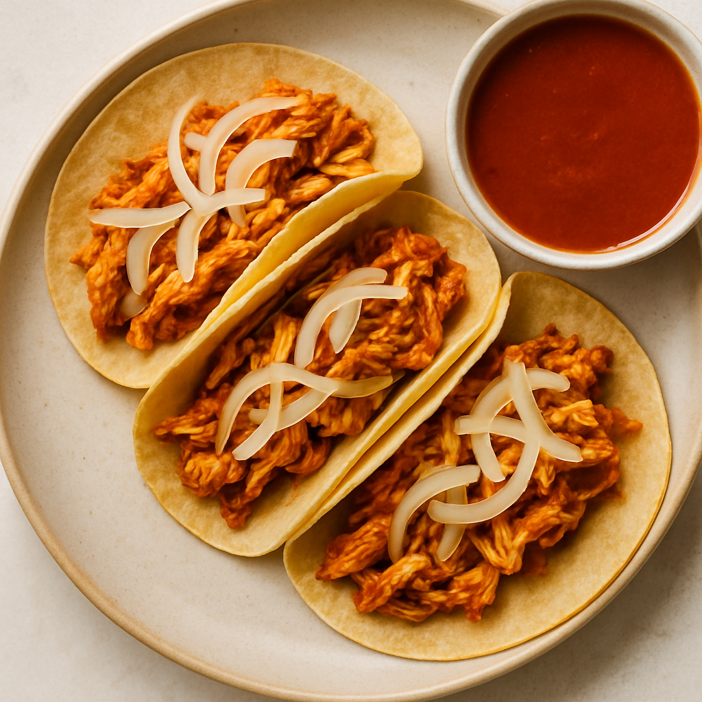 Shredded Red Chile Chicken Tacos